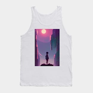 Anime Girl in Magical Streets Sun Lofi Scenario Landscape Tank Top